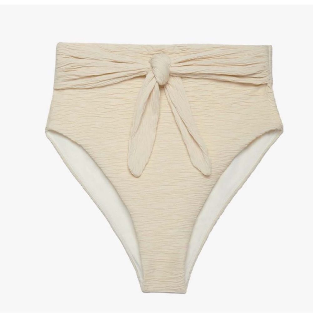 NEW Mara Hoffman Goldie Textured High Waist Swim Bikini Bottoms Cream Size 3X